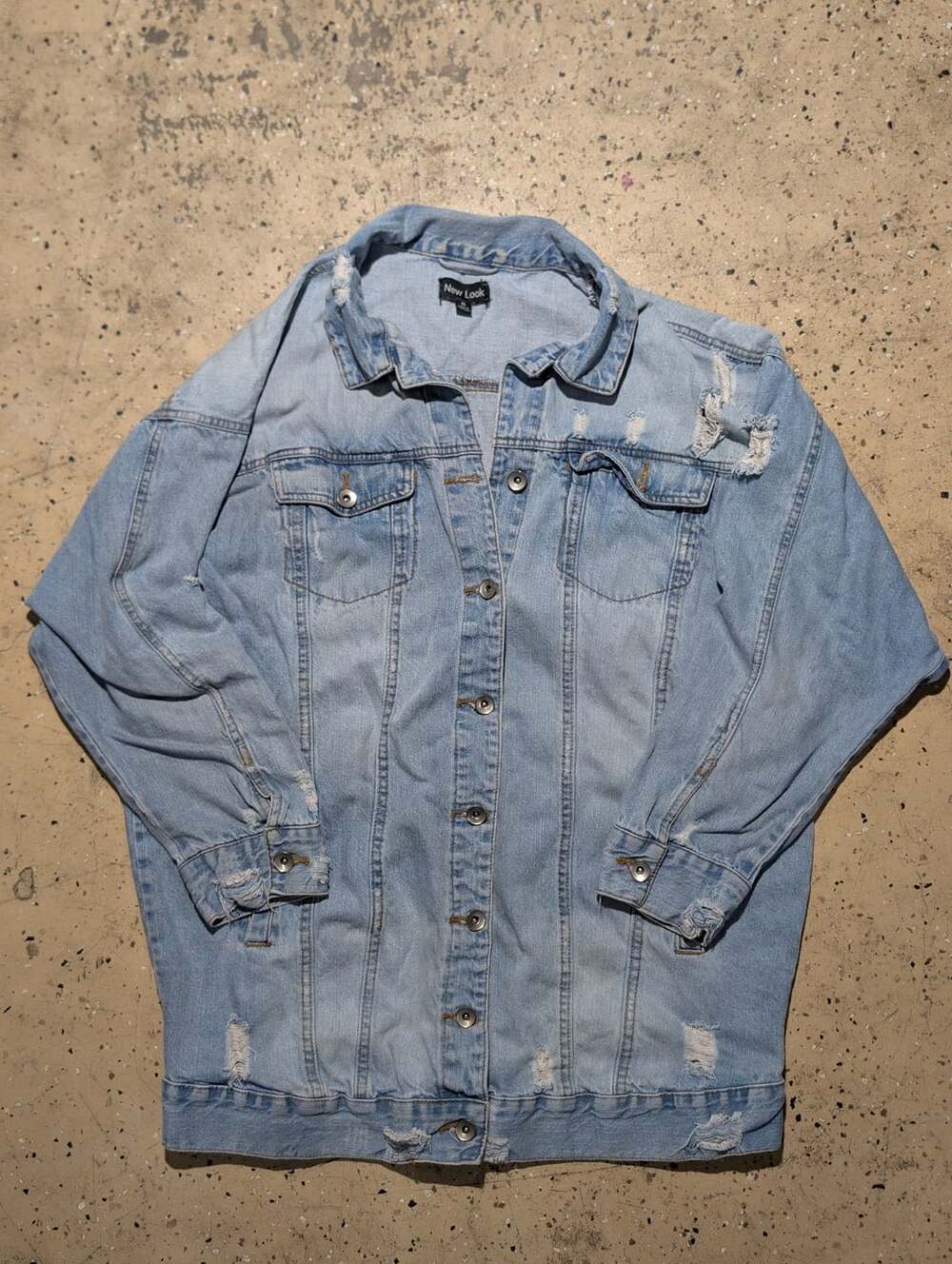 New Look Distressed Denim Jacket Size XL Light Wash Blue
